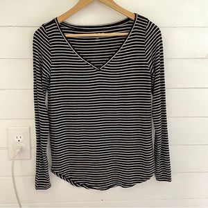 Loft Black Striped V-neck Tee